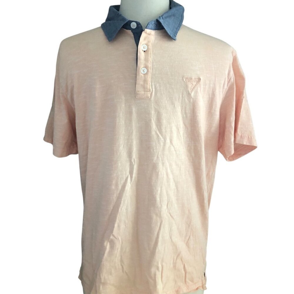GUESS Los Angeles Peach Blue Denim Short Sleeve Polo size S - NEW
